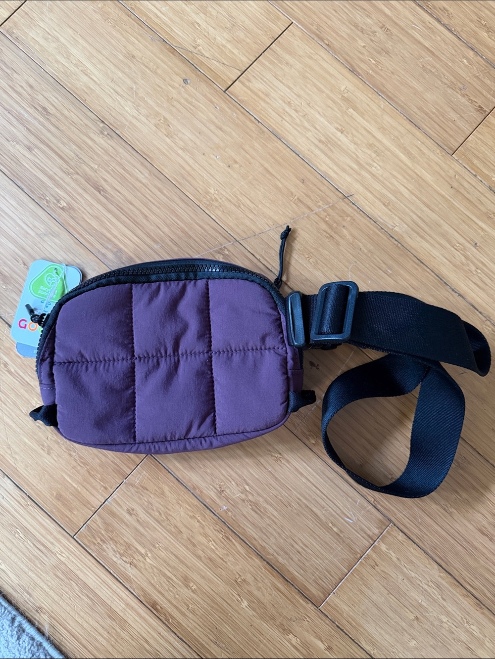 GOGO Quilted Plum Crossbody Belt Bag with Black Strap